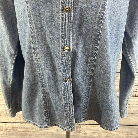 Vintage Ladies Hard Rock Cafe Cancun Shirt size Large Denim Jean Casual Guitars - Picture 6 of 9